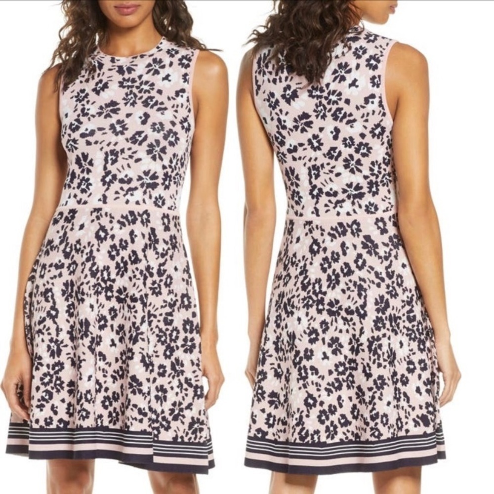 Eliza J Jacquard Knit Fit Flare Dress Size L